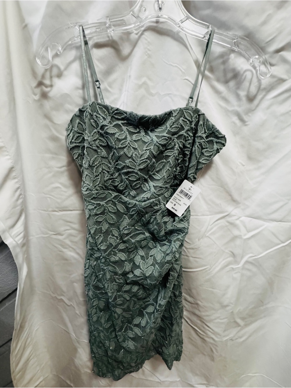 Windsor Sage Green sparkle glitter Lace Spaghetti-Strap Dress cocktail party